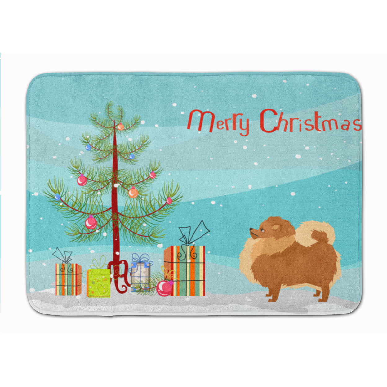 CK3555RUG Pomeranian Christmas Tree Machine Washable Memory Foam Mat