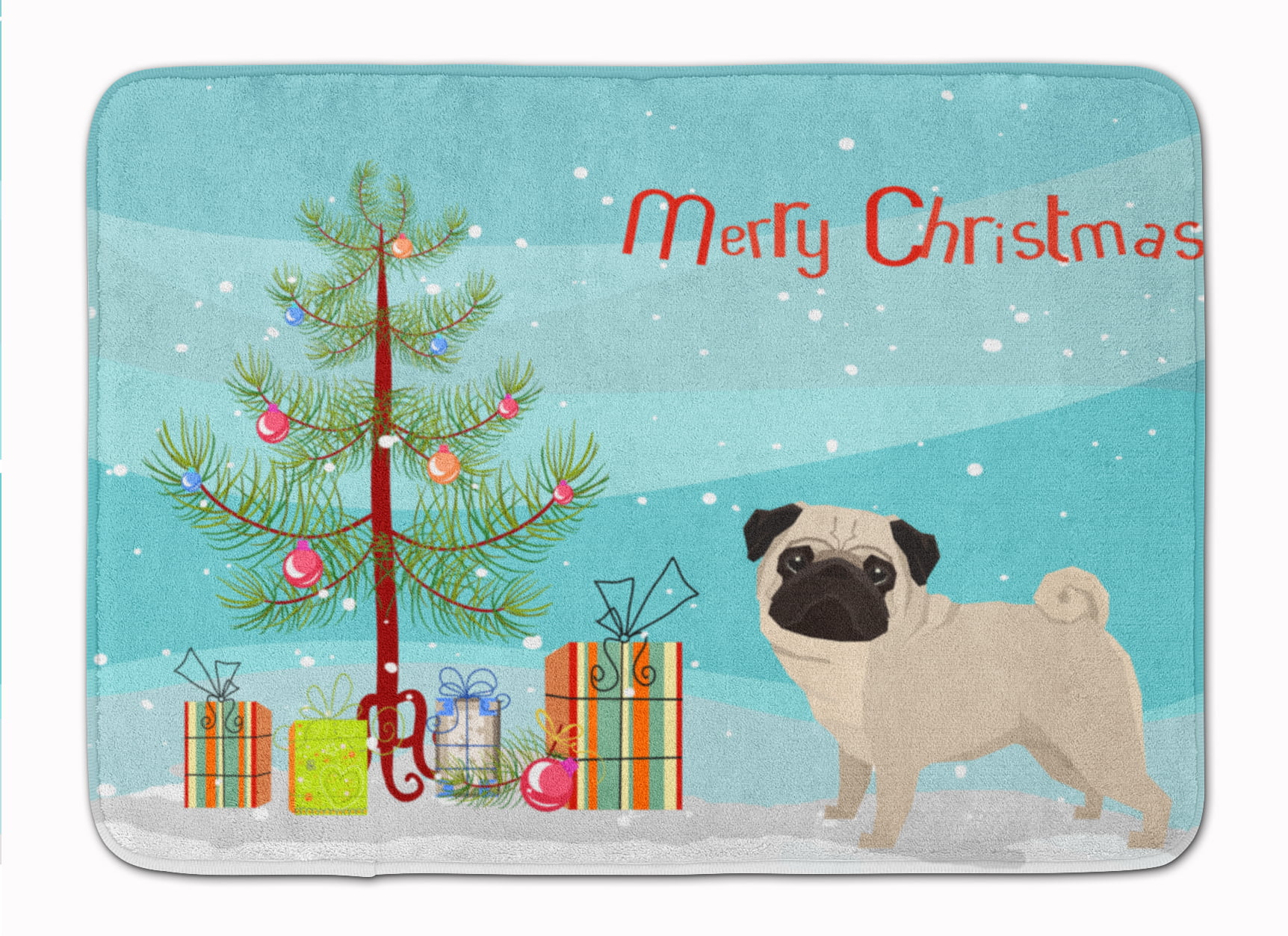 CK3557RUG Pug Christmas Tree Machine Washable Memory Foam Mat