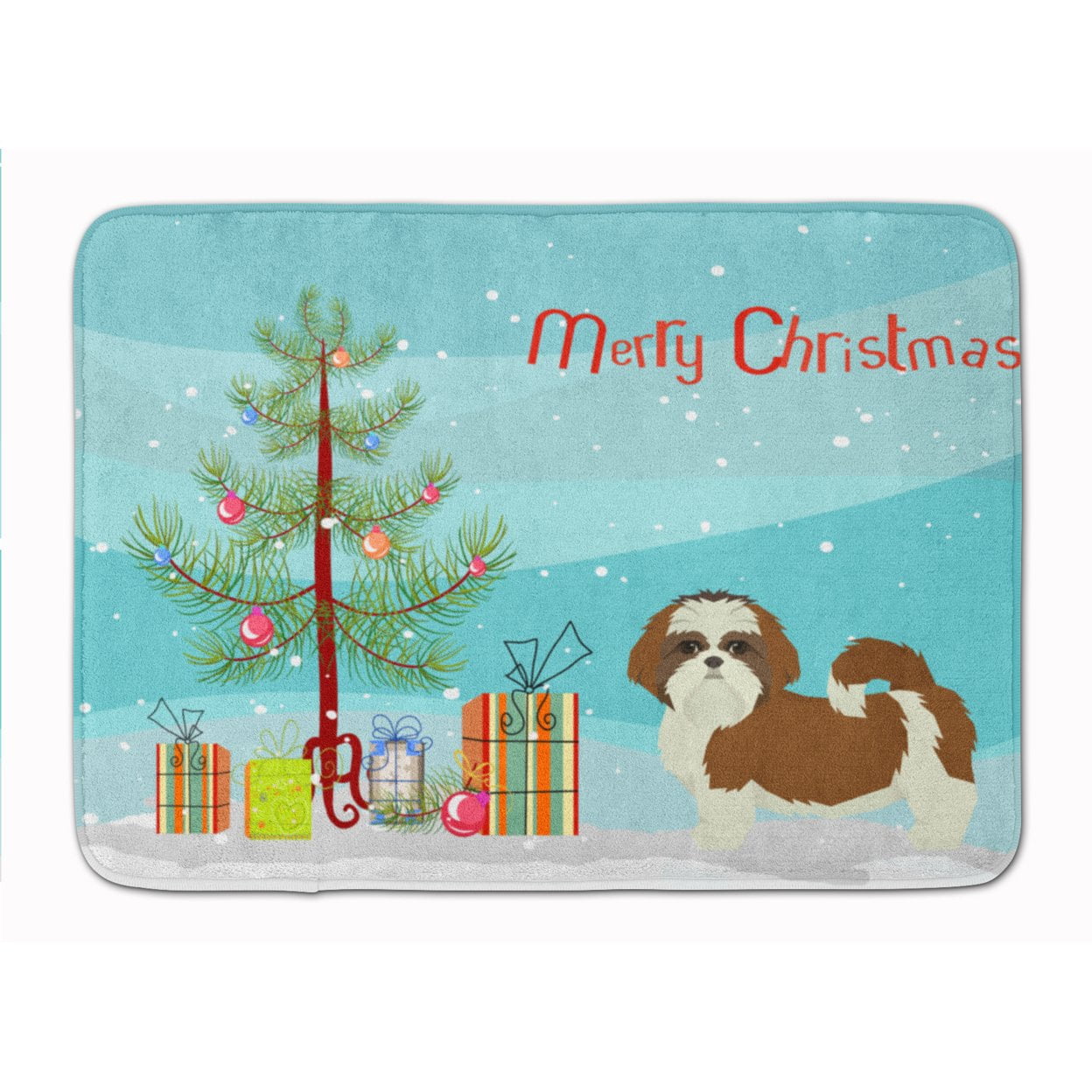 CK3563RUG Shih Tzu Christmas Tree Machine Washable Memory Foam Mat