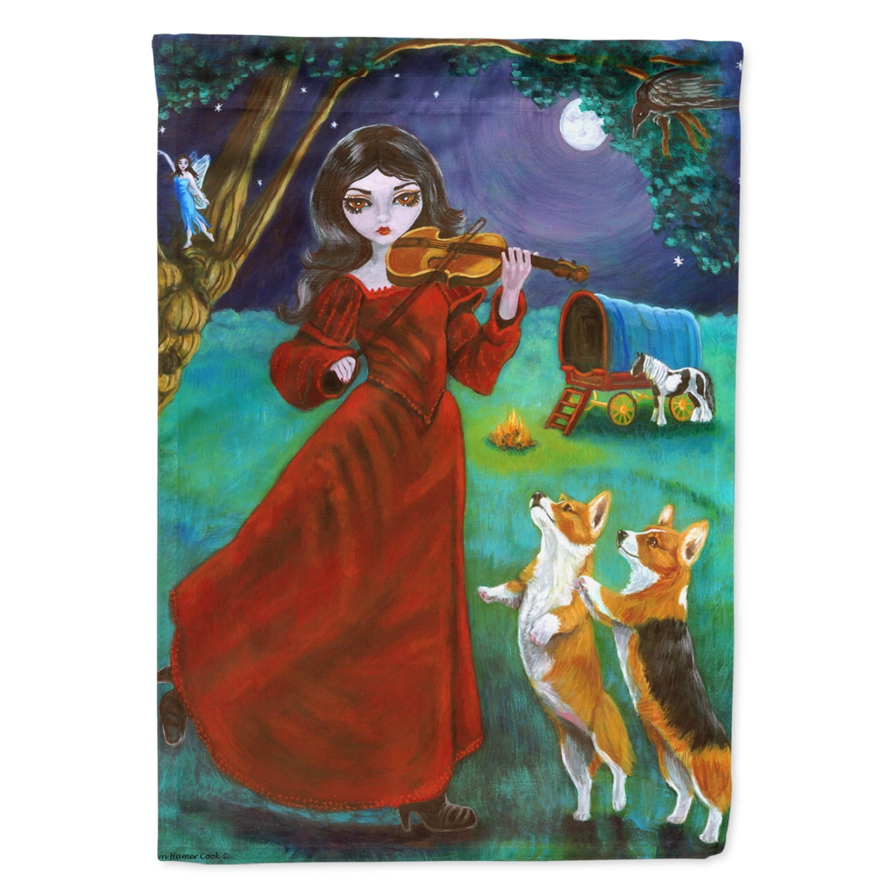 Fairy Moon Dance with Corgi Flag Canvas House Size