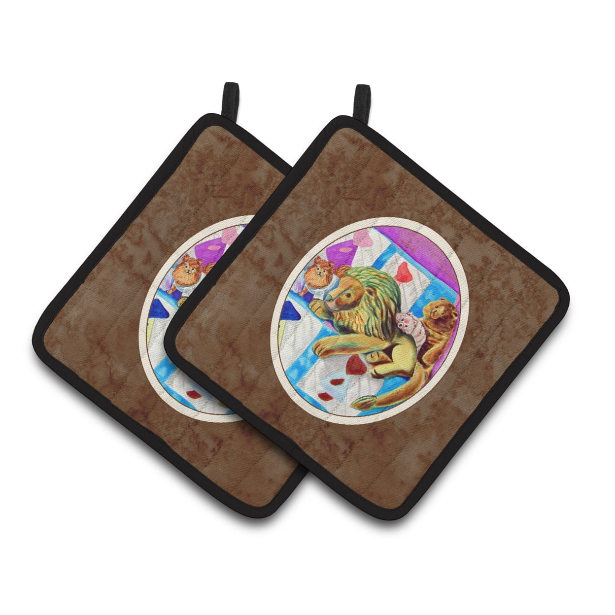 Picture of Carolines Treasures 7103PTHD Pomeranian on the Couch With Toy Tiger Pair of Pot Holders
