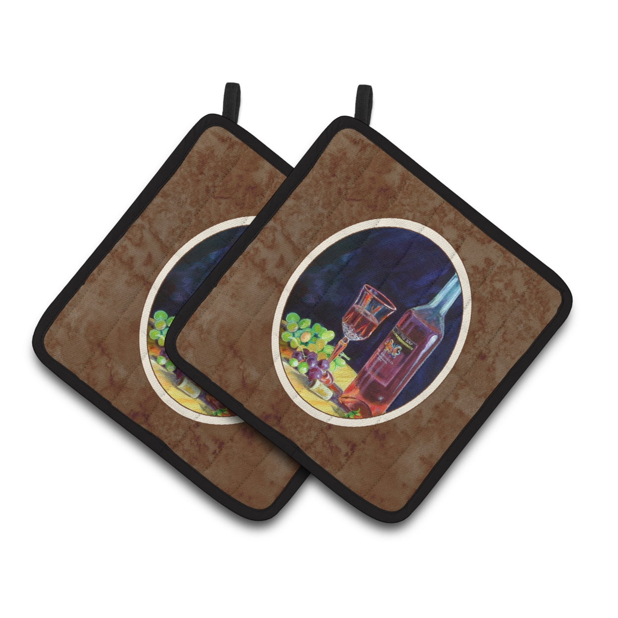 Picture of Carolines Treasures 7185PTHD Red Wine Bottle & Glass Pair of Pot Holders