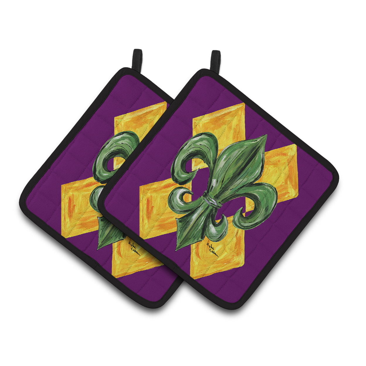 Picture of Carolines Treasures 8133PTHD Mardi Gras Fleur De Lis Purple Green & Gold Pair of Pot Holders