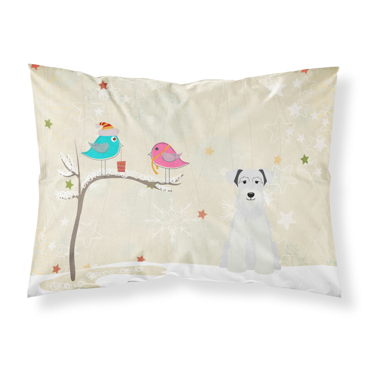 Picture of Carolines Treasures BB2525PILLOWCASE Christmas Presents Between Friends Miniature Schanuzer White Fabric Standard Pillowcase