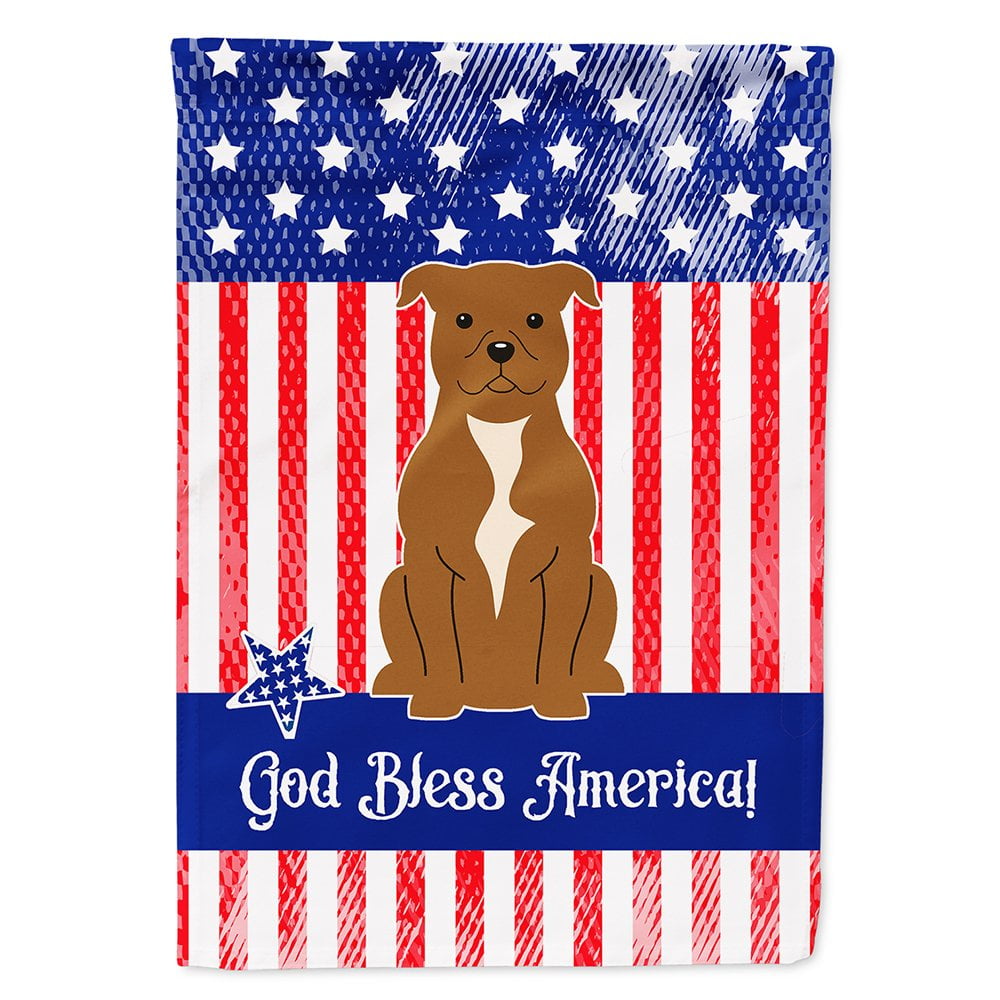 BB3042CHF Patriotic USA Staffordshire Bull Terrier Brown Flag Canvas House Size