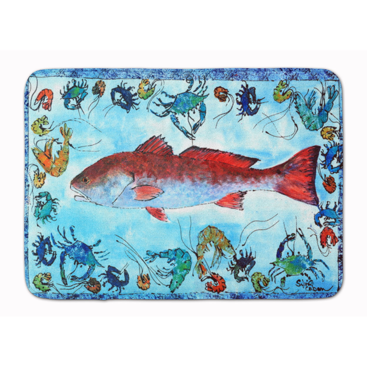 8087-RUG Red Fish Machine Washable Memory Foam Mat