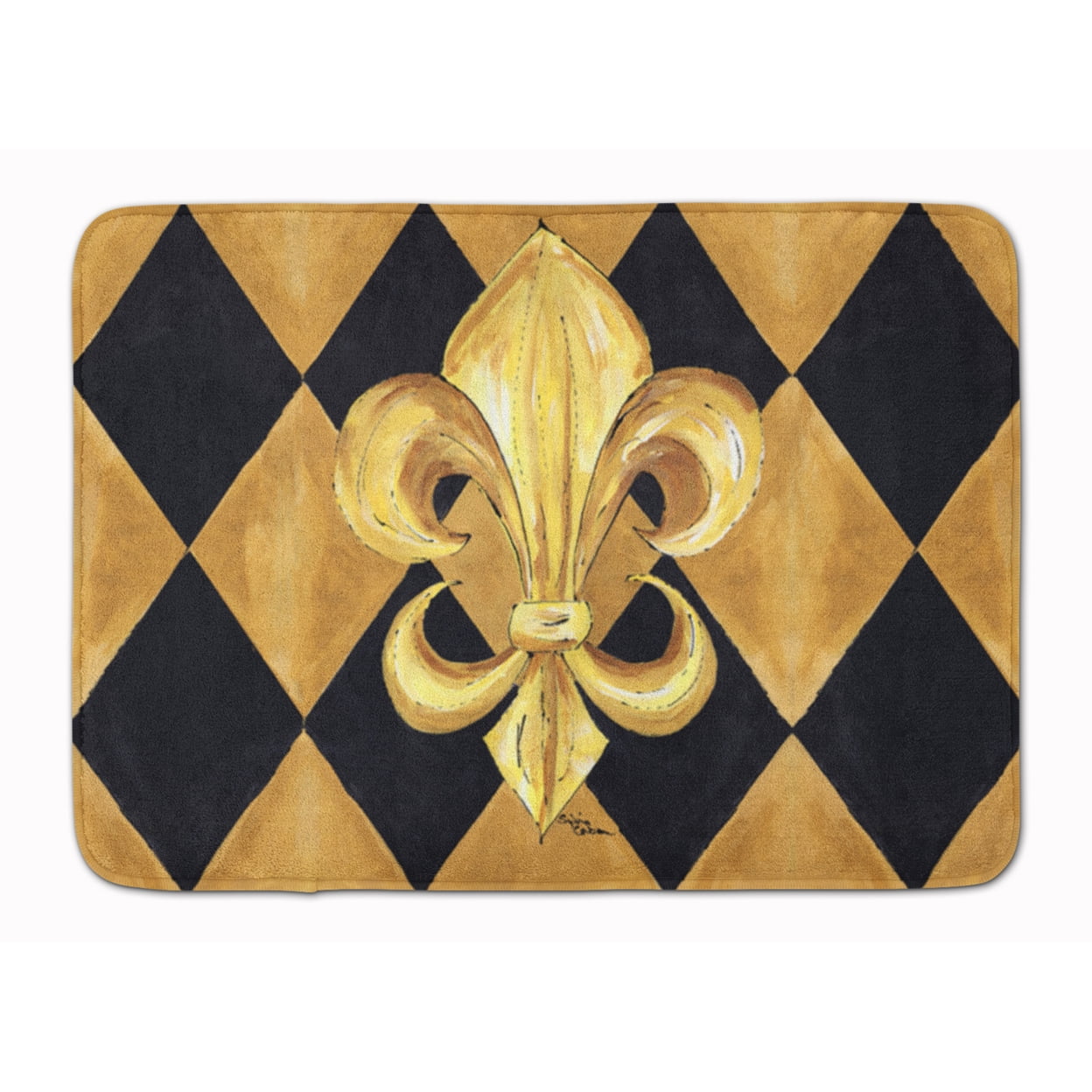 Black & Gold Fleur De Lis New Orleans Machine Washable Memory Foam Mat