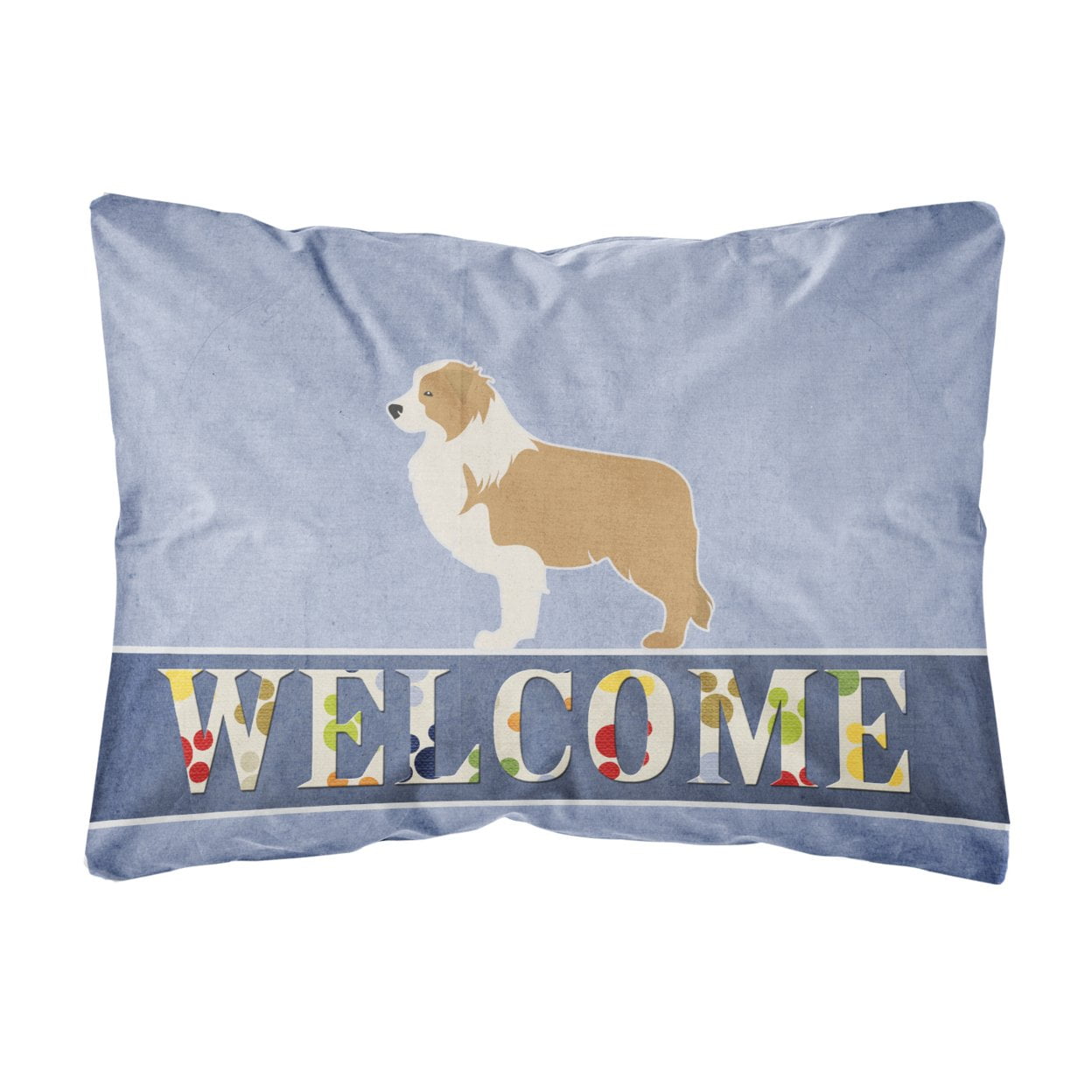 Red Border Collie Welcome Canvas Fabric Decorative Pillow