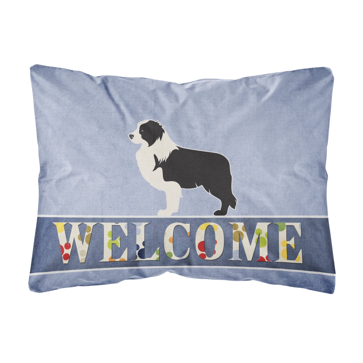 Black Border Collie Welcome Canvas Fabric Decorative Pillow