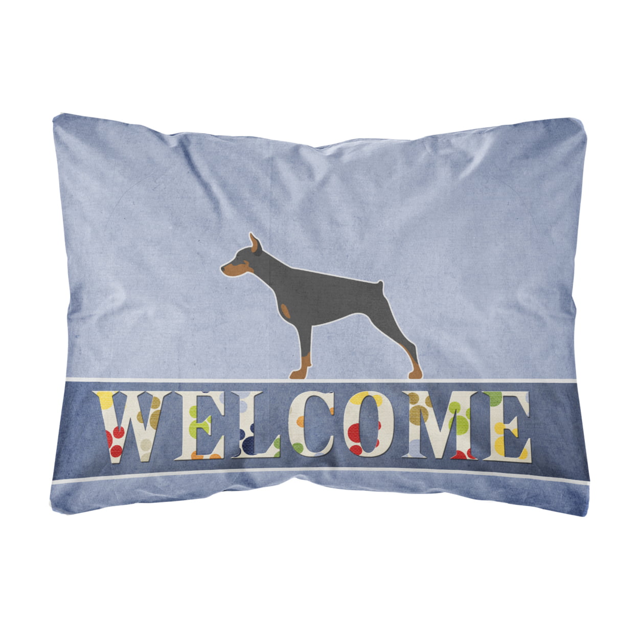 Doberman Pinscher Welcome Canvas Fabric Decorative Pillow