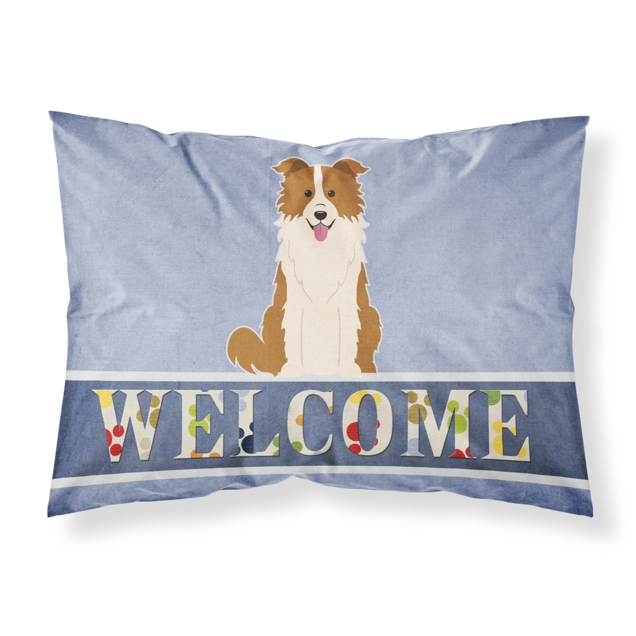 Border Collie Red White Welcome Fabric Standard Pillowcase