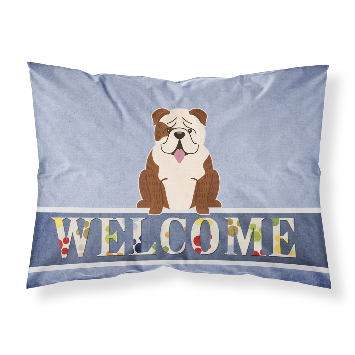 English Bulldog Brindle White Welcome Fabric Standard Pillowcase