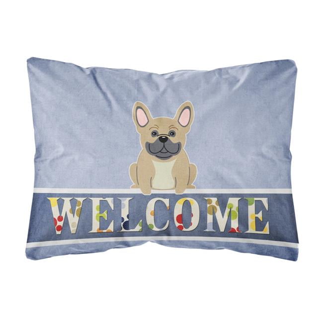 French Bulldog Cream Welcome Canvas Fabric Decorative Pillow
