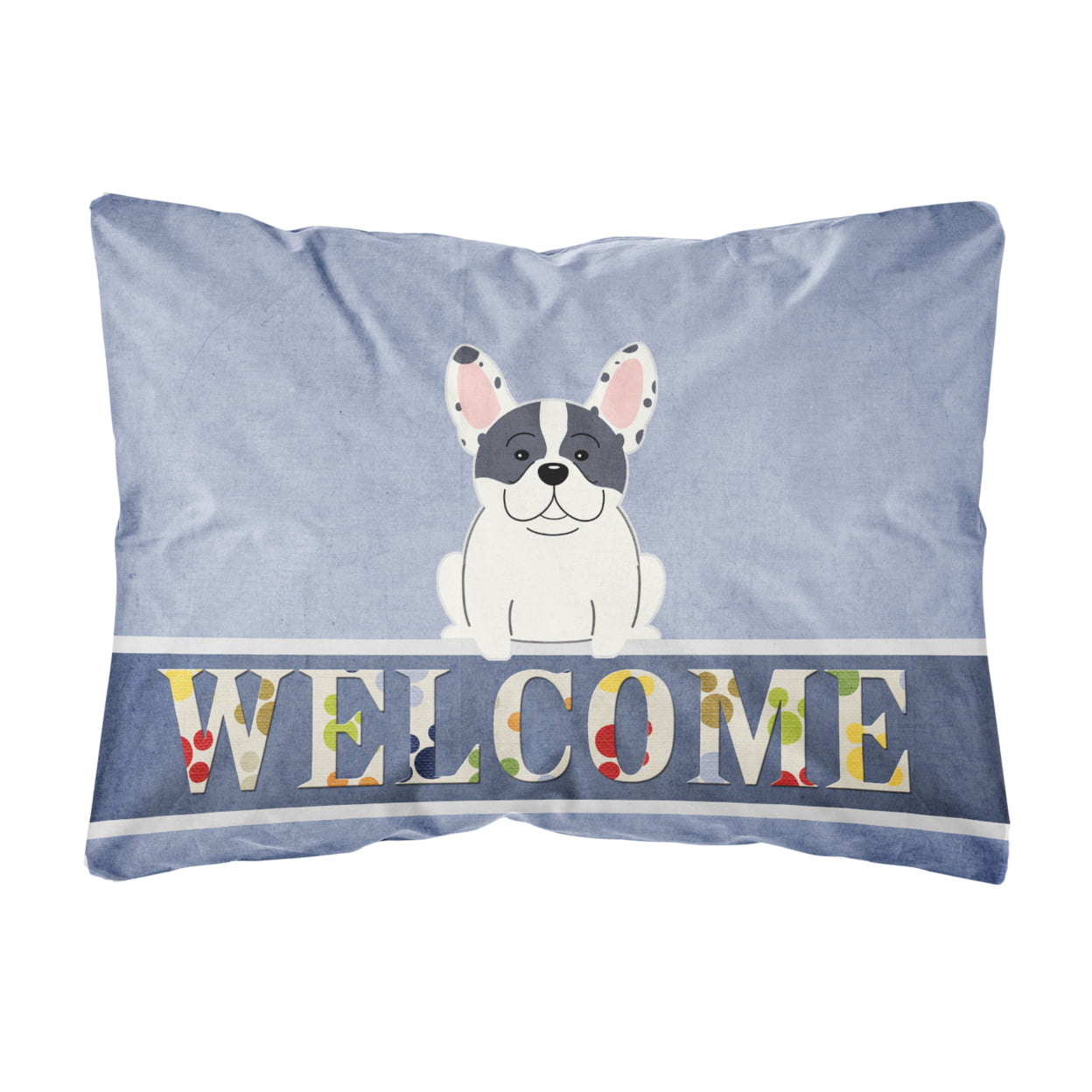 French Bulldog Piebald Welcome Canvas Fabric Decorative Pillow