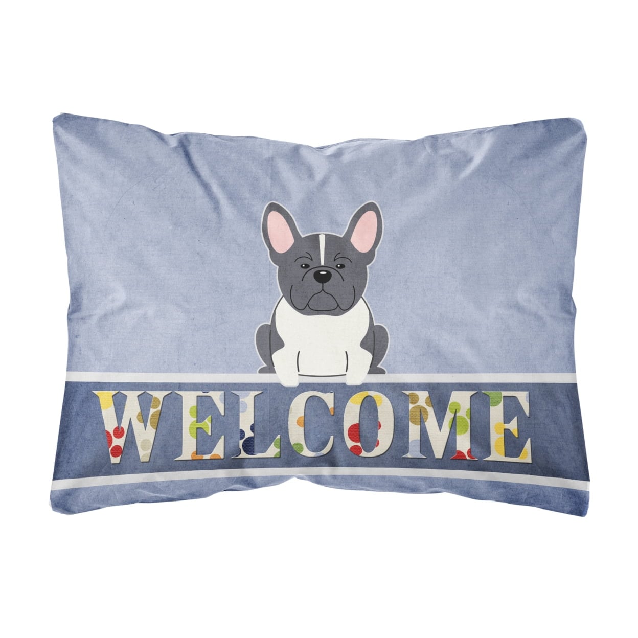 French Bulldog Black & White Welcome Canvas Fabric Decorative Pillow