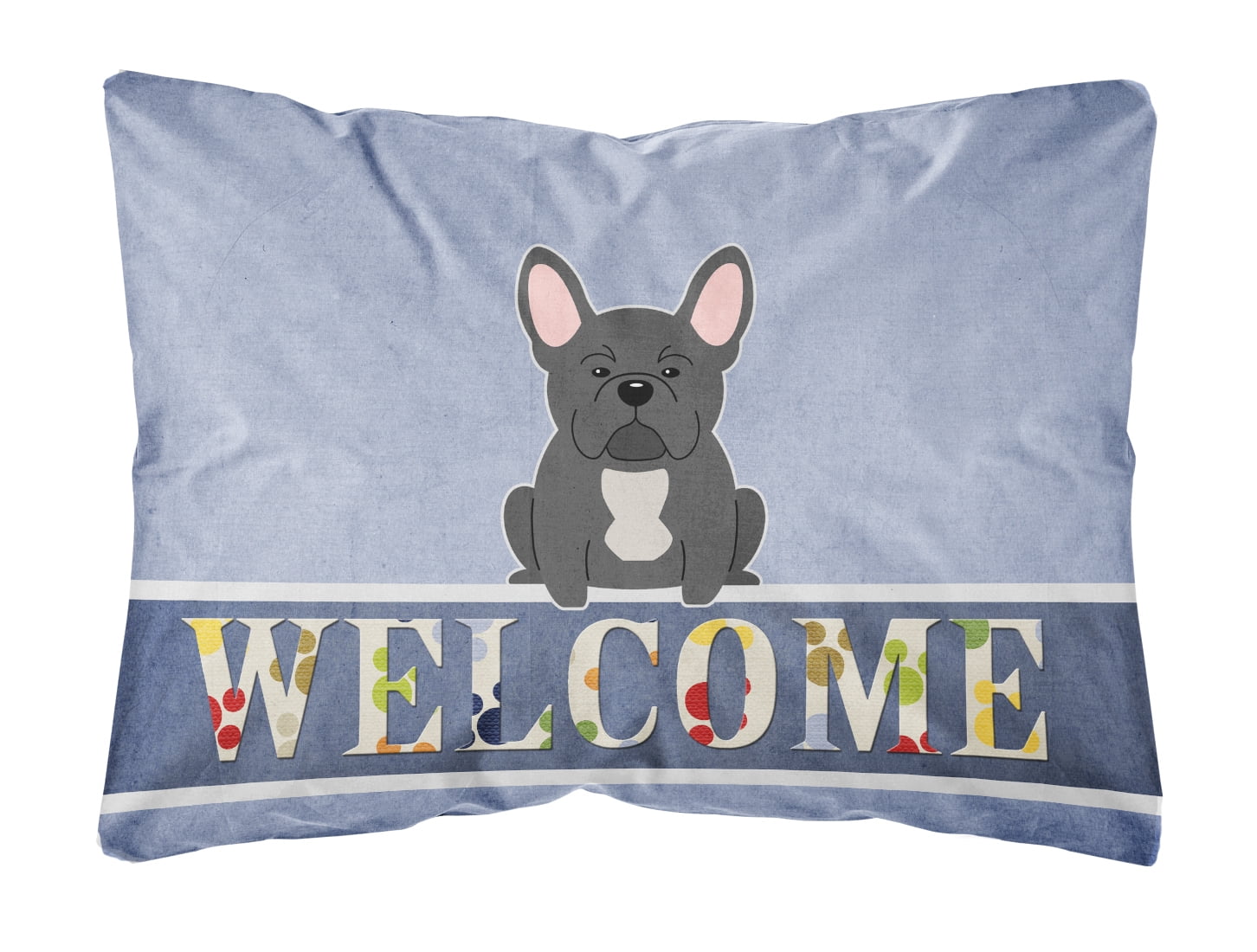 French Bulldog Black Welcome Canvas Fabric Decorative Pillow