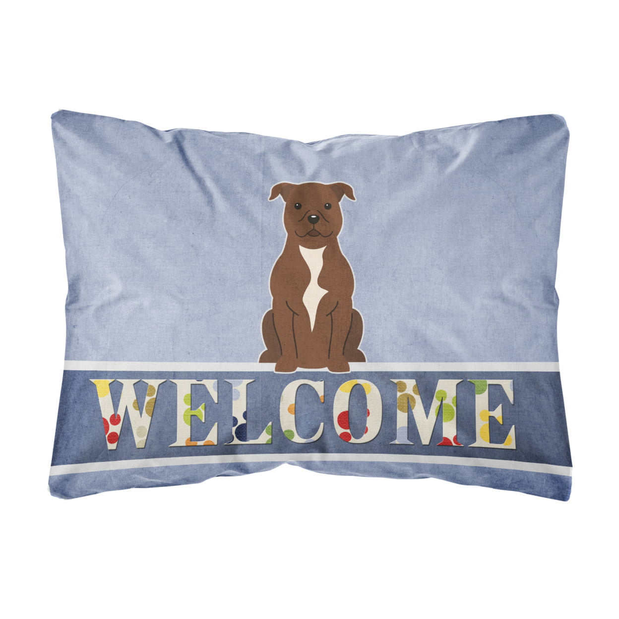 Staffordshire Bull Terrier Chocolate Welcome Canvas Fabric Decorative Pillow