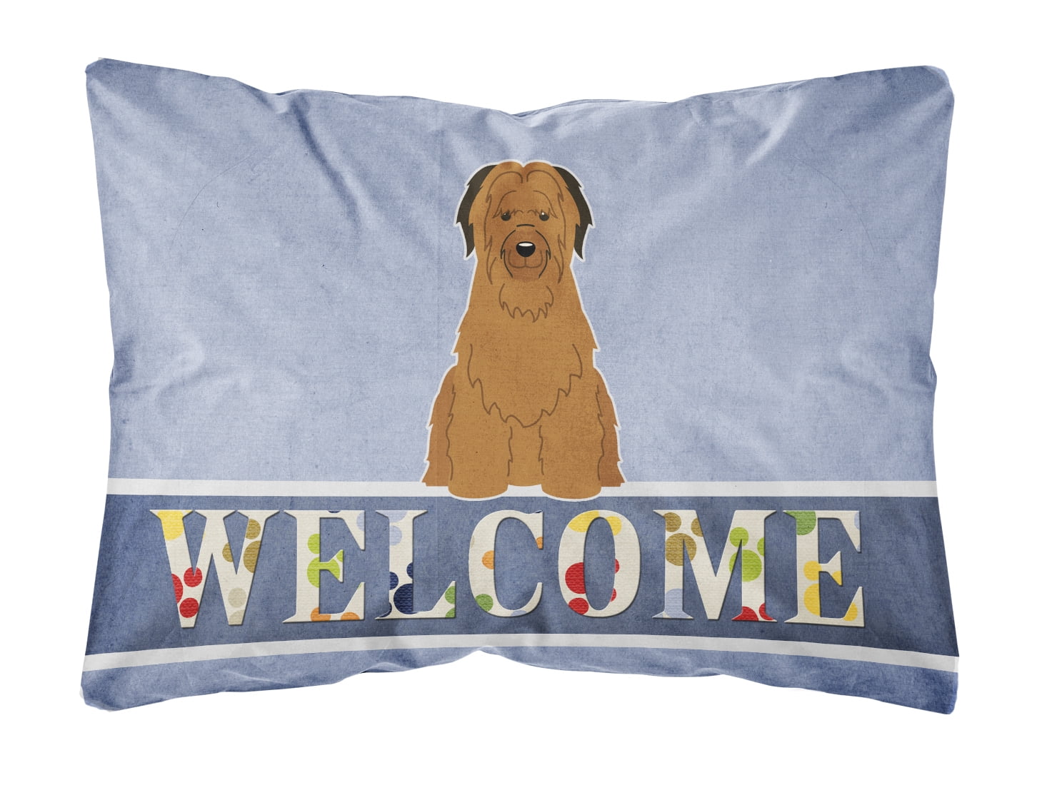 Briard Brown Welcome Canvas Fabric Decorative Pillow