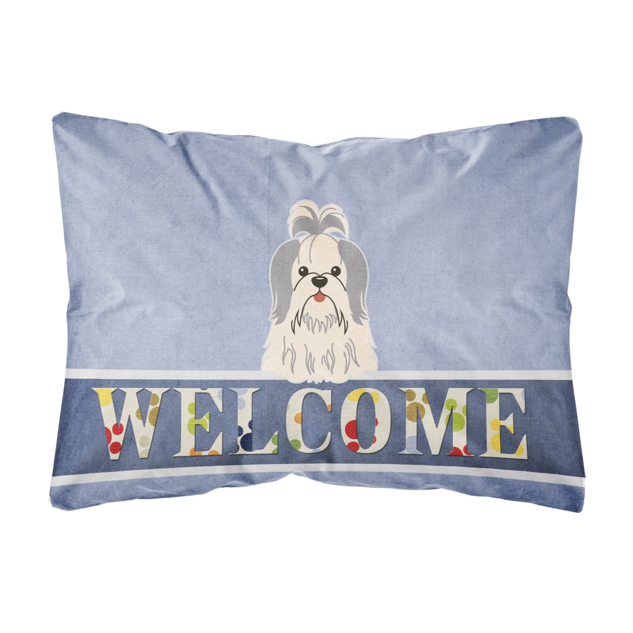 Shih Tzu Silver & White Welcome Canvas Fabric Decorative Pillow