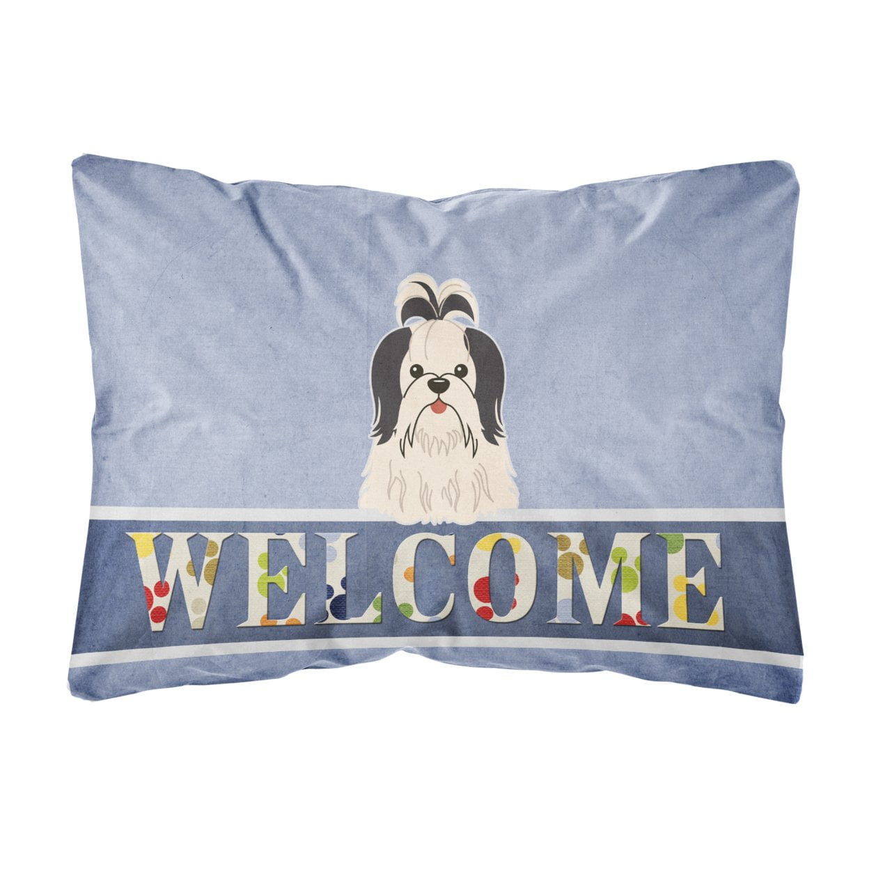 Shih Tzu Black & White Welcome Canvas Fabric Decorative Pillow