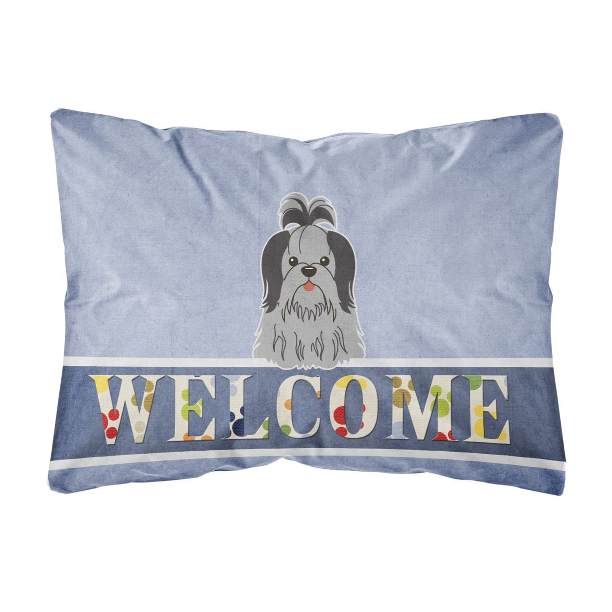 Shih Tzu Black Silver Welcome Canvas Fabric Decorative Pillow