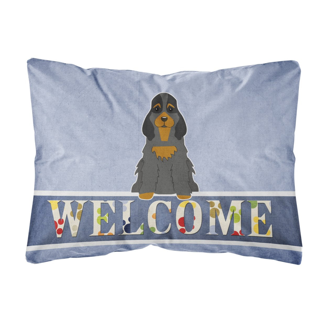 Cocker Spaniel Black Tan Welcome Canvas Fabric Decorative Pillow