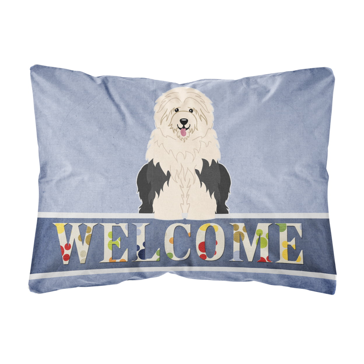 BB5677PW1216 Old English Sheepdog Welcome Canvas Fabric Decorative Pillow
