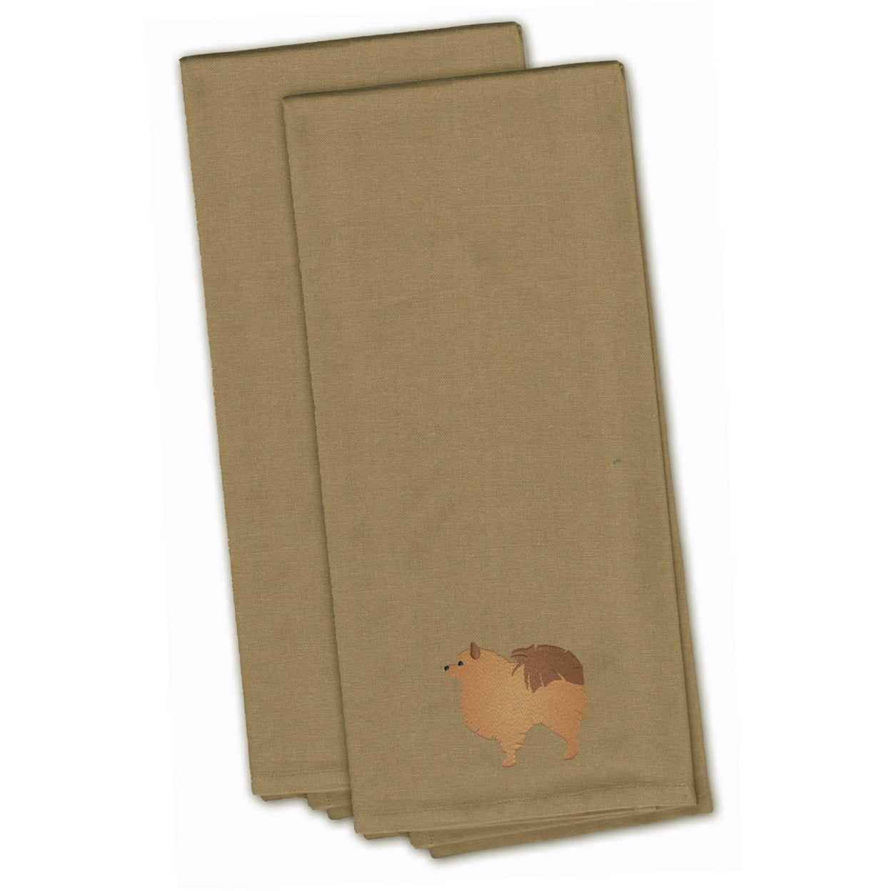 Picture of Carolines Treasures BB3442TNTWE Pomeranian Tan Embroidered Kitchen Towel - Set of 2