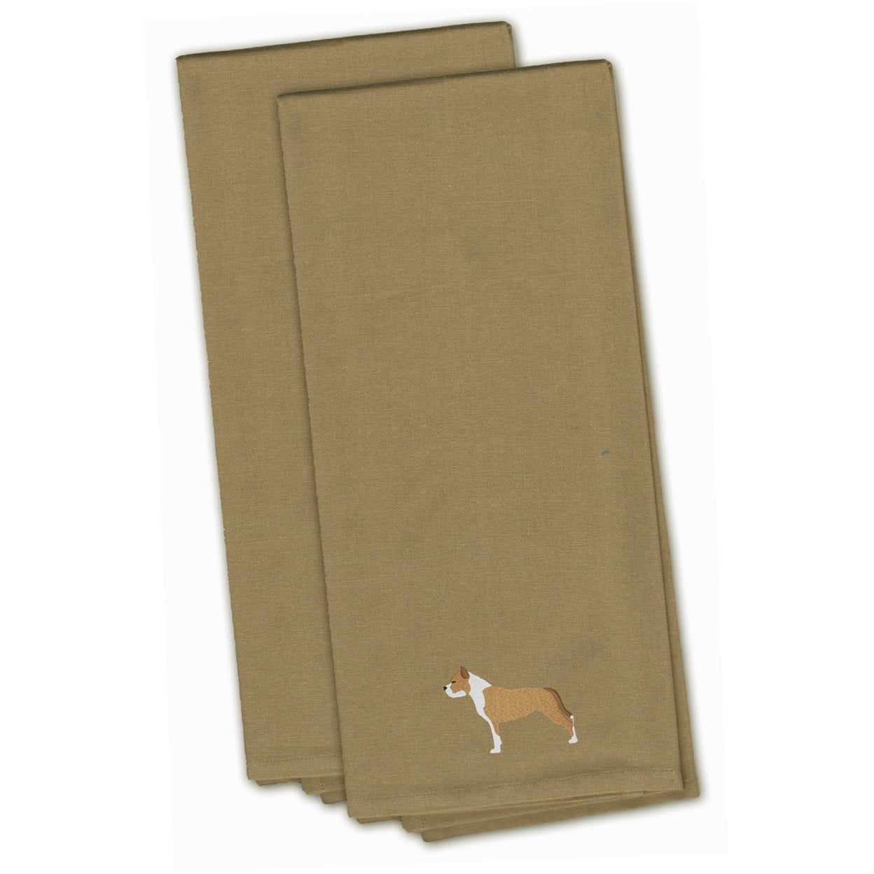 Picture of Carolines Treasures BB3454TNTWE Staffordshire Bull Terrier Tan Embroidered Kitchen Towel - Set of 2