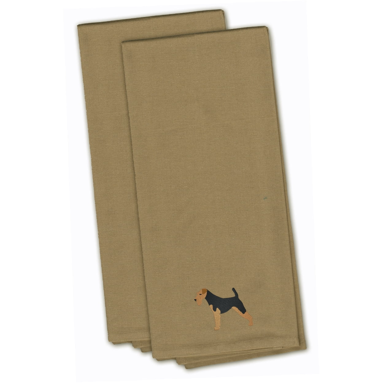 Picture of Carolines Treasures BB3457TNTWE Airedale Terrier Tan Embroidered Kitchen Towel - Set of 2