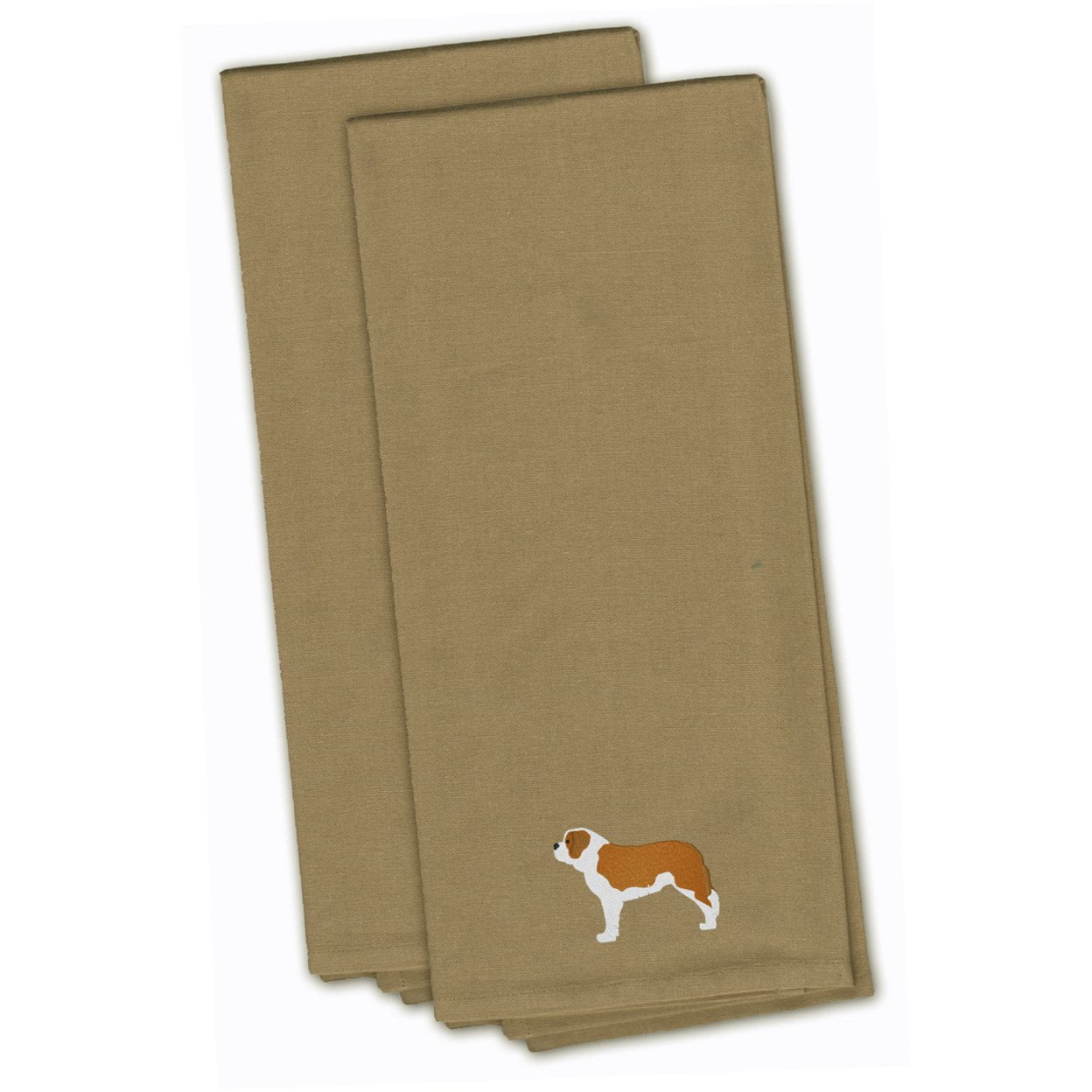 Saint Bernard Tan Embroidered Kitchen Towel - Set of 2