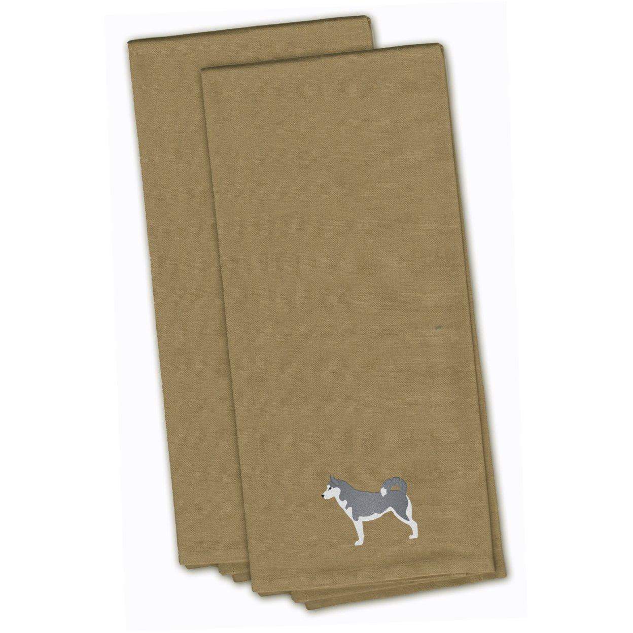 Siberian Husky Tan Embroidered Kitchen Towel - Set of 2