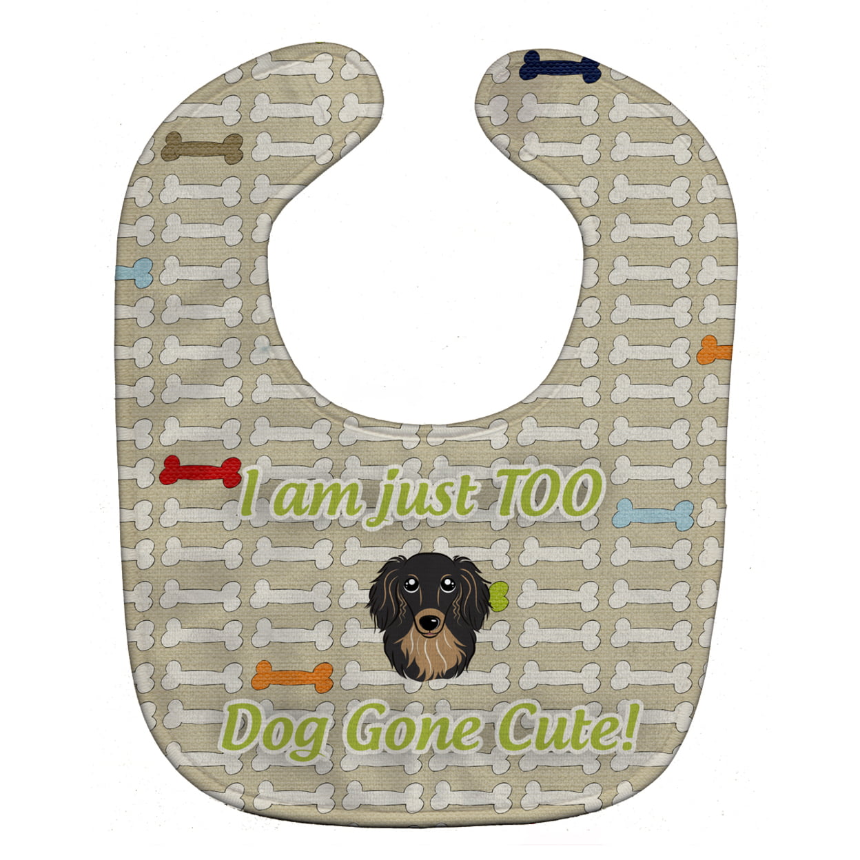Picture of Carolines Treasures BB5782BIB Too Cute Longhair Black & Tan Dachshund Baby Bib