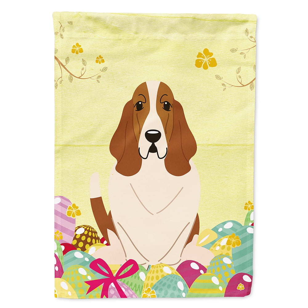 BB6021CHF Easter Eggs Basset Hound Flag Canvas House Size