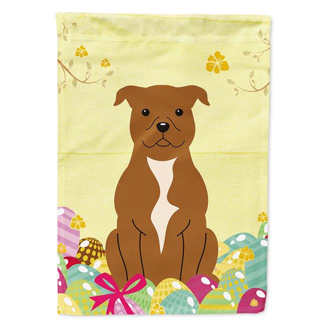 BB6047CHF Easter Eggs Staffordshire Bull Terrier Brown Flag Canvas House Size