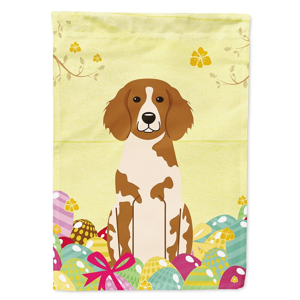 BB6072CHF Easter Eggs Brittany Spaniel Flag Canvas House Size