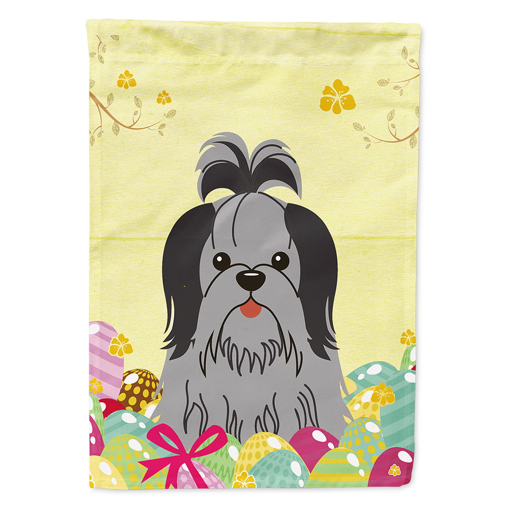 Easter Eggs Shih Tzu Black Silver Flag Canvas House Size -  PatioPlus, PA2874620