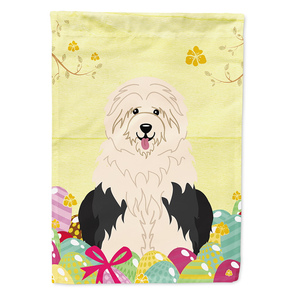 BB6096CHF Easter Eggs Old English Sheepdog Flag Canvas House Size