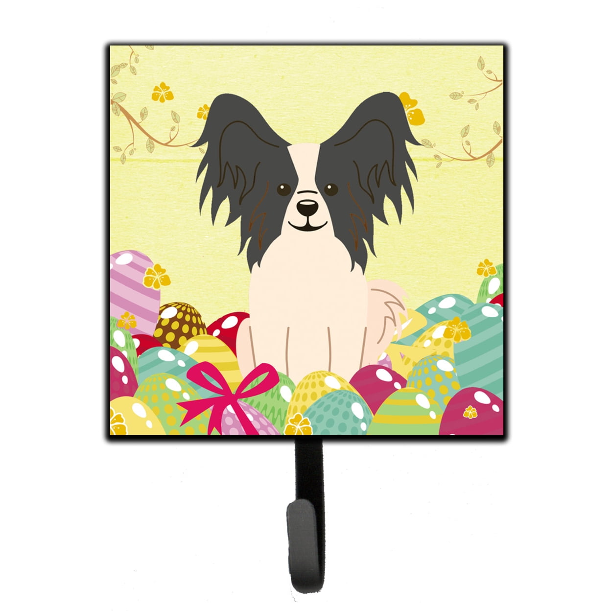 Easter Eggs Papillon Black & White Leash or Key Holder