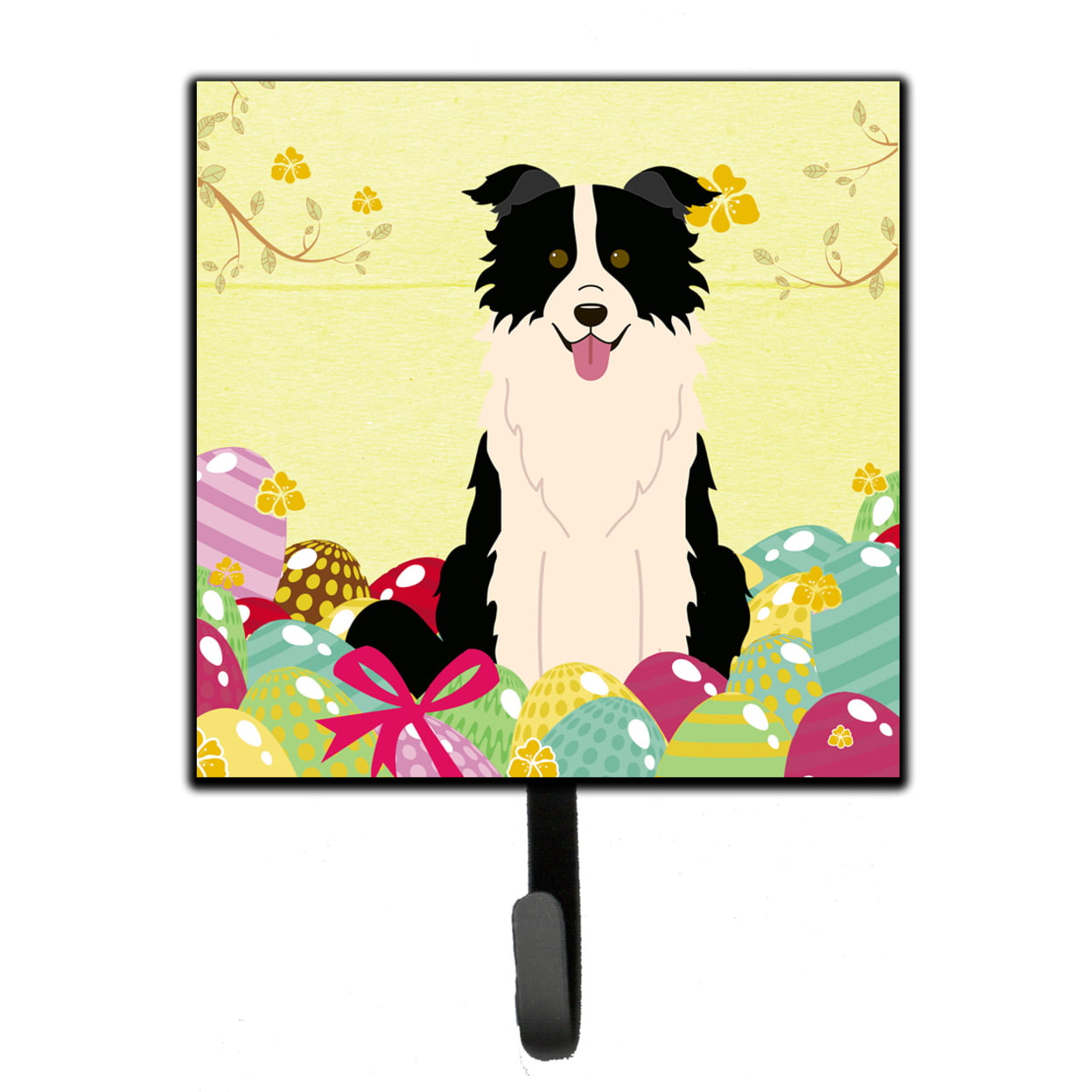 Easter Eggs Border Collie Black & White Leash or Key Holder