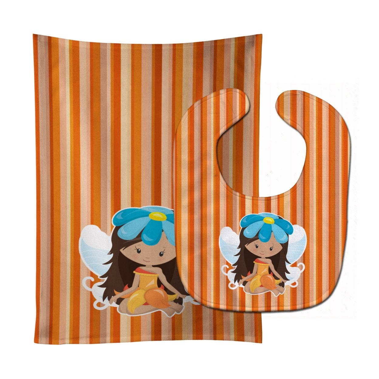 Fairy Orange Stripes Baby Bib & Burp Cloth