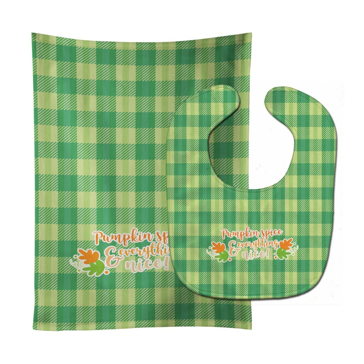 Fall Pumpkin Spice Gingham Baby Bib & Burp Cloth
