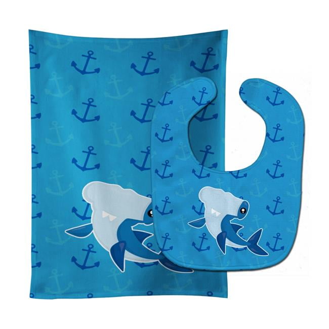 Hammerhead Shark on Anchors Baby Bib & Burp Cloth