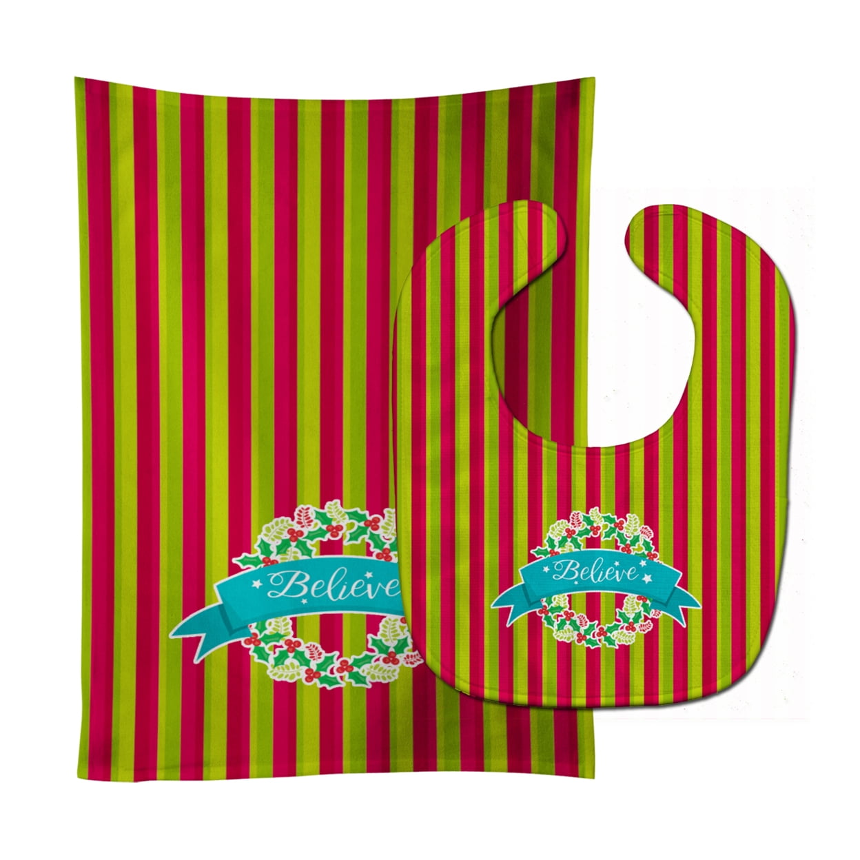 Christmas Wreath Believe Baby Bib & Burp Cloth