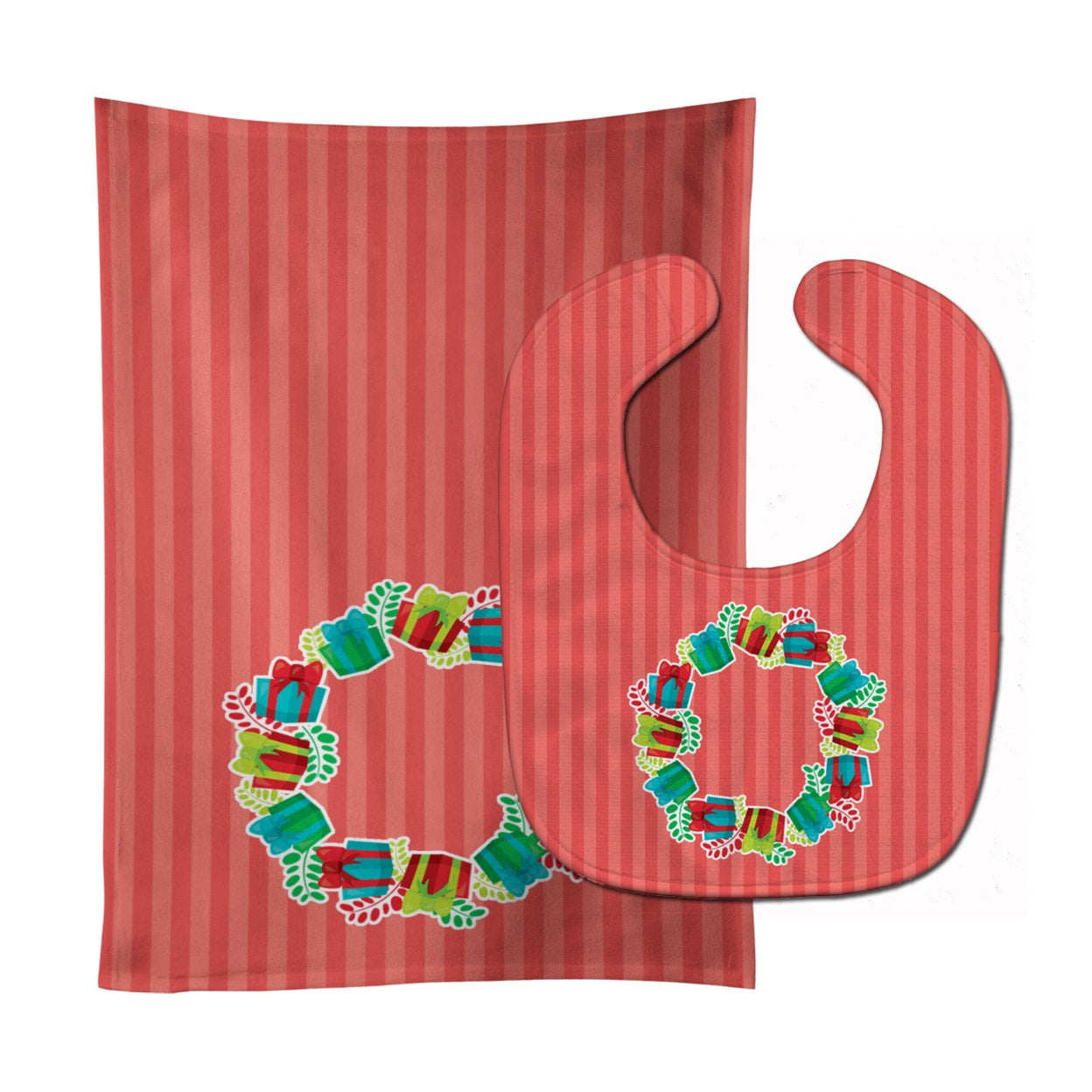 Christmas Wreath Presents Baby Bib & Burp Cloth