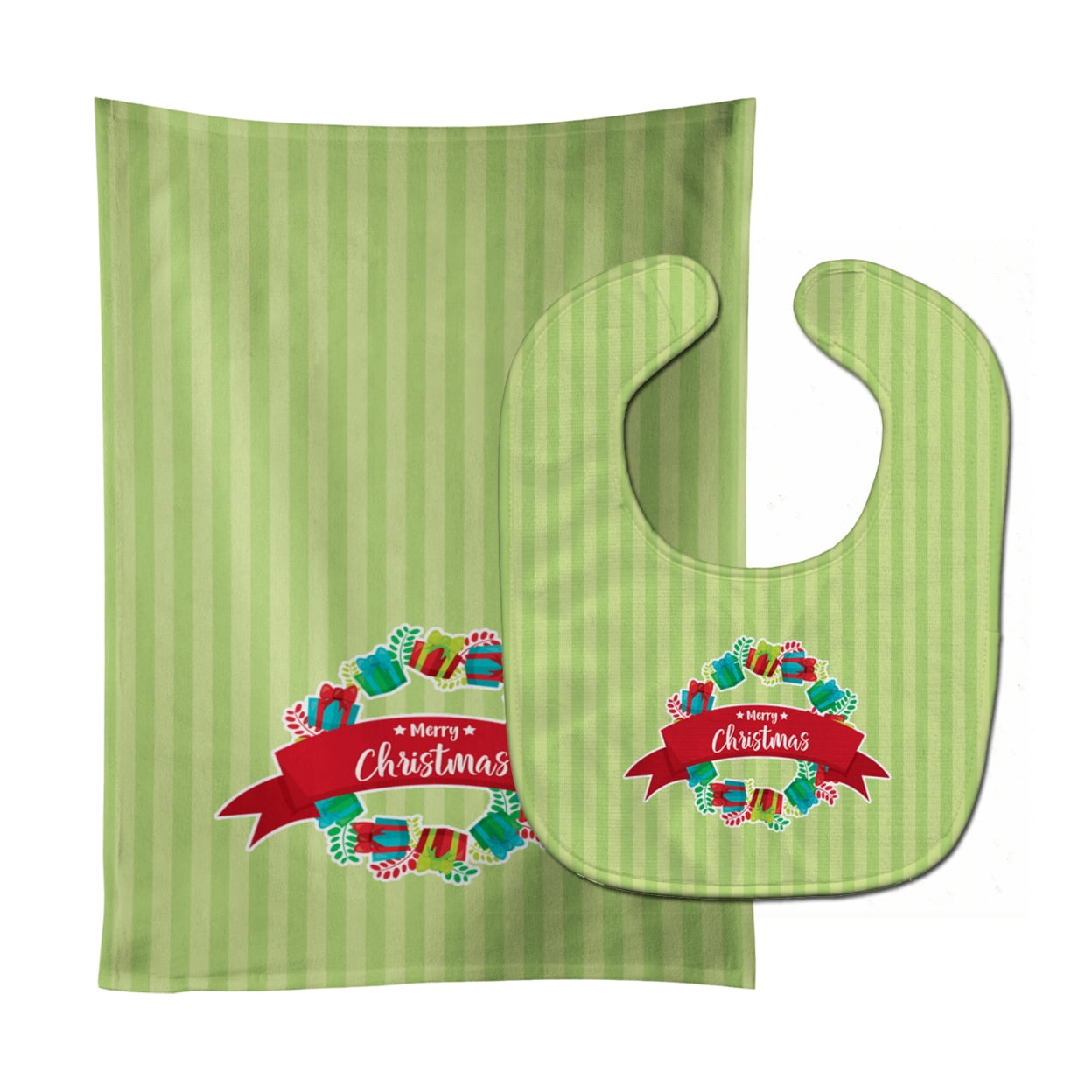 Christmas Wreath Presents Green Baby Bib & Burp Cloth