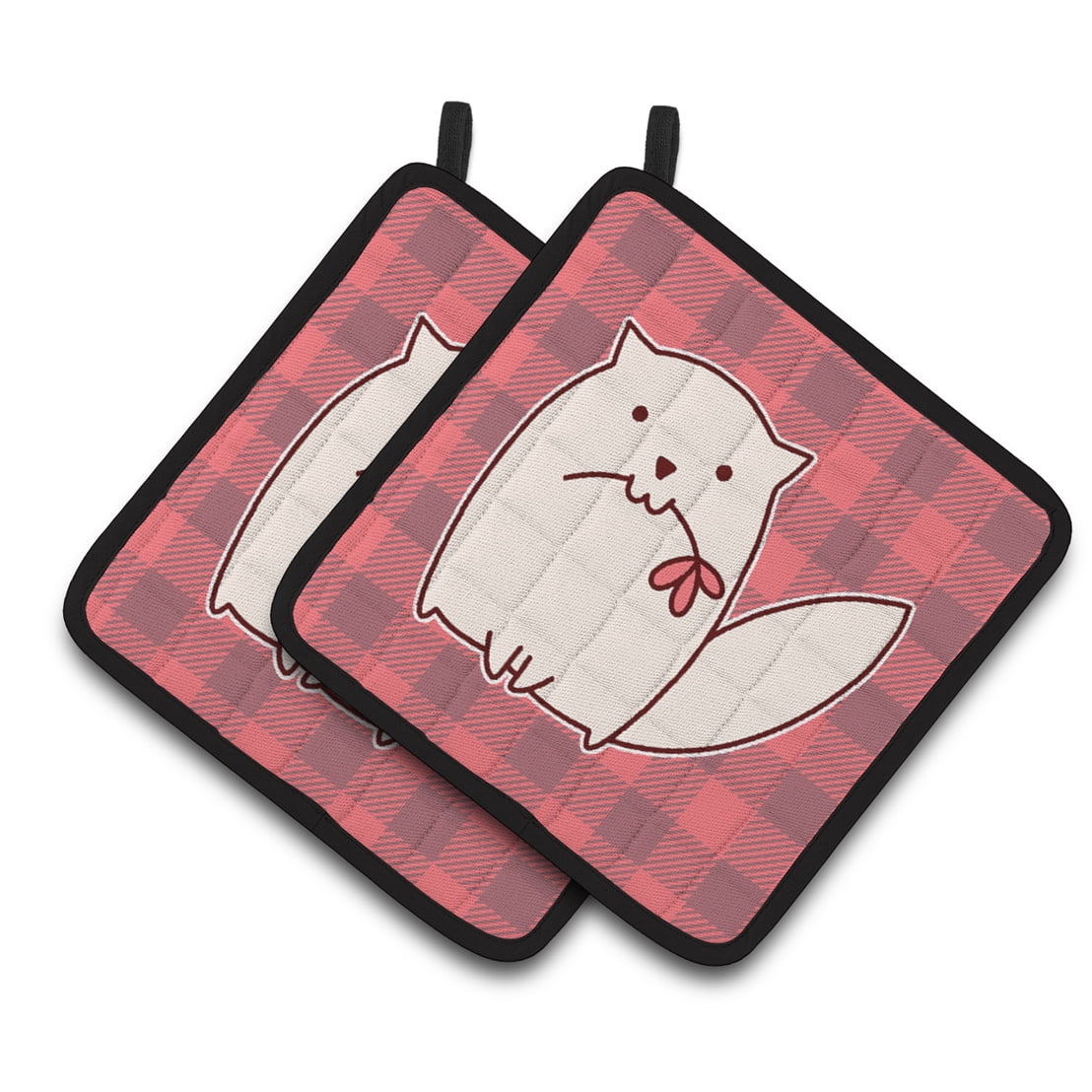 Cat Pink Plad Pair of Pot Holders