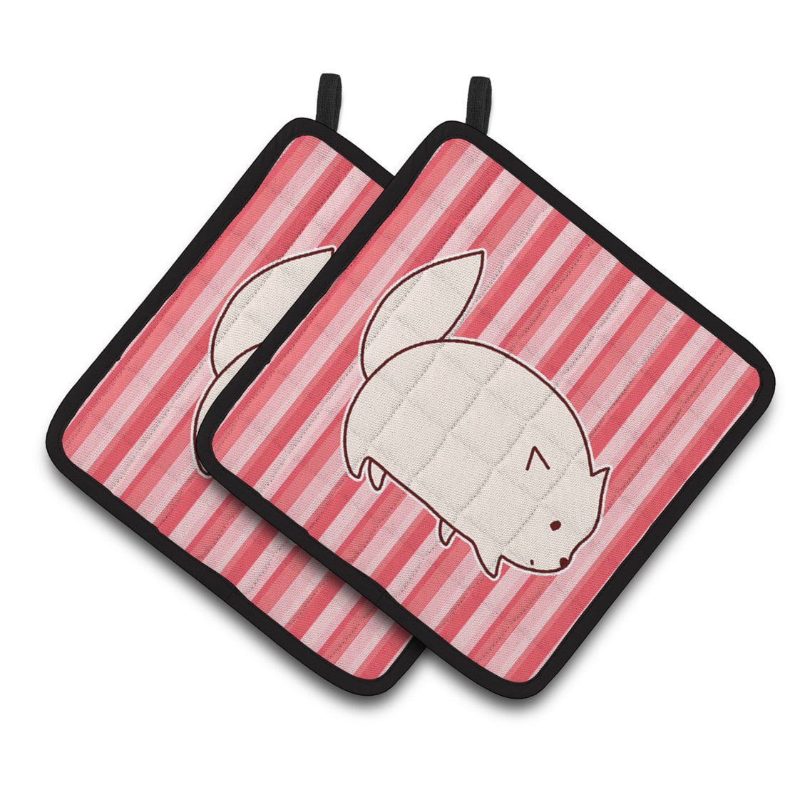 Cat Pink Stripes Pair of Pot Holders