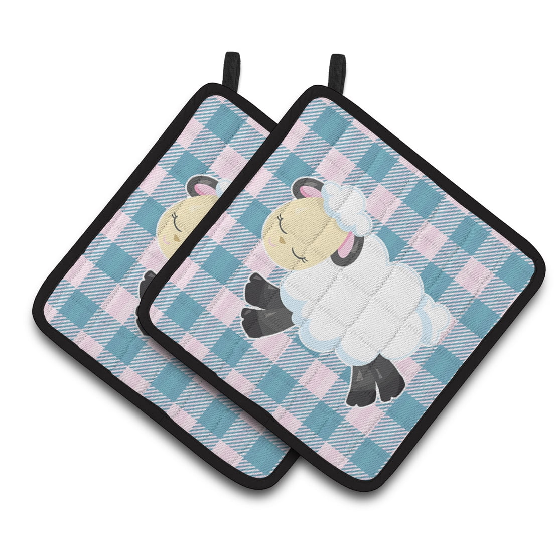 Sheep on Blue Gingham Pair of Pot Holders