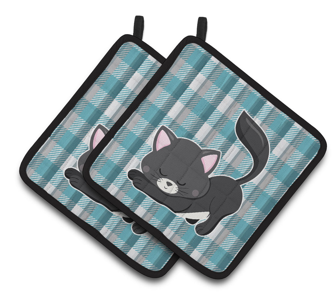 BB6881PTHD Little Black Cat Kitten Pair of Pot Holders